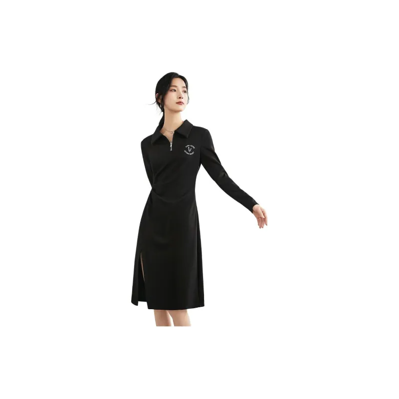 Mo Han Yi Mei Long Sleeved Dresses Women's Black-3
