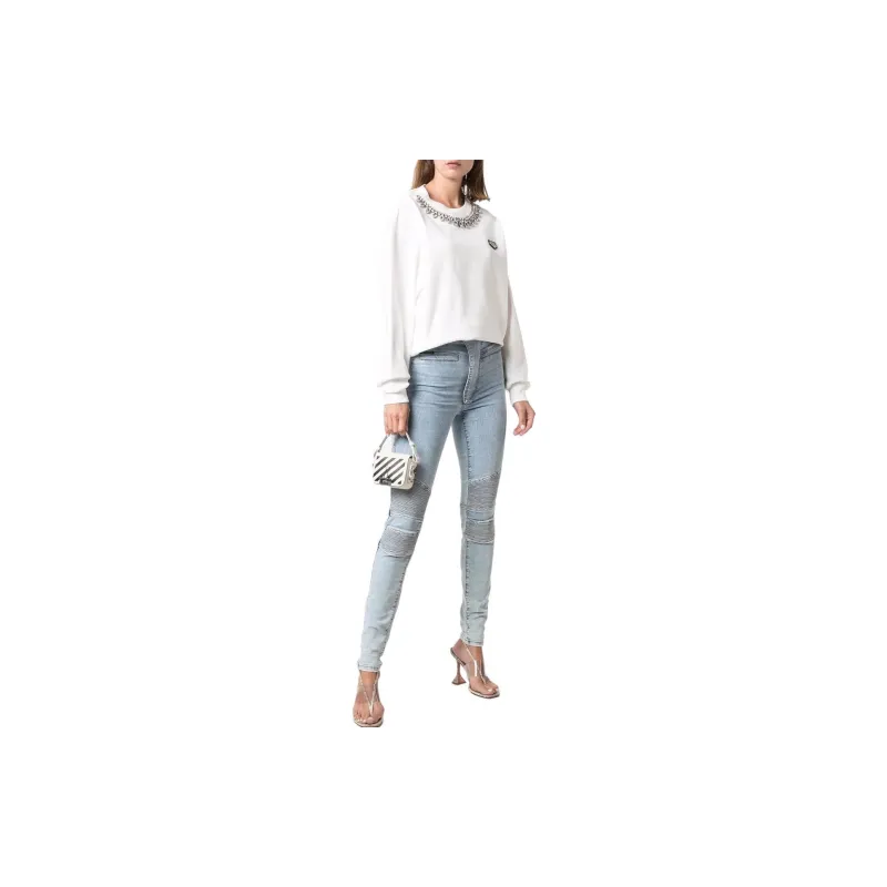 PHILIPP PLEIN Iconic High Waisted Biker Jeans-1