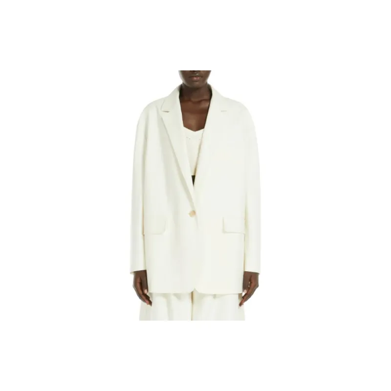 MaxMara Monica Collection Oversize Blazer In Cotton Canvas Business Suit Women's Vanilla-2