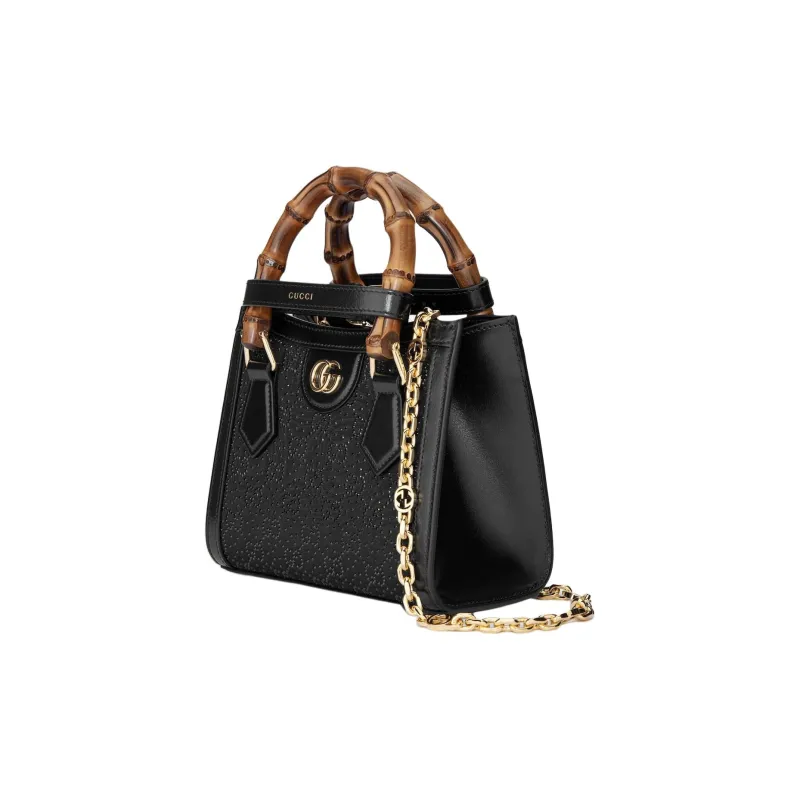GUCCI Diana Cloud Pattern Fabric Tote Bag Shopping Bag Shoulder Bag Crossbody Bag Handbag Mini Women's Black-4