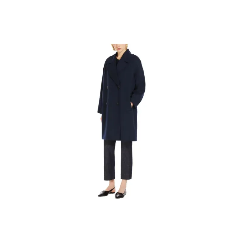 ’S MAX MARA Eleonora Collection Double-Breasted Sheepskin Coat Coats Women's Blue-3