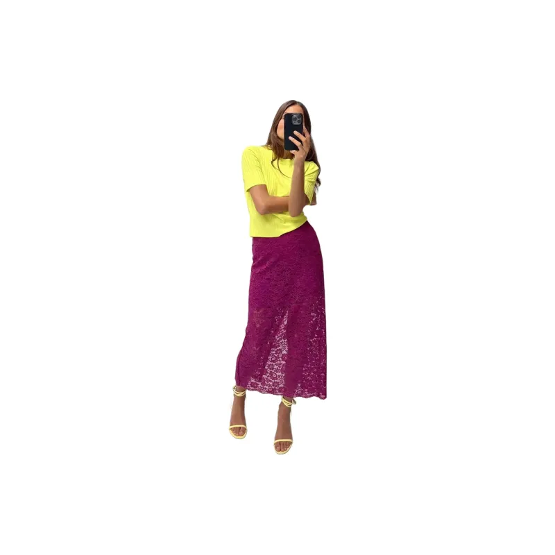 ZARA Casual Long Skirts Women's Dark Purple Red-2