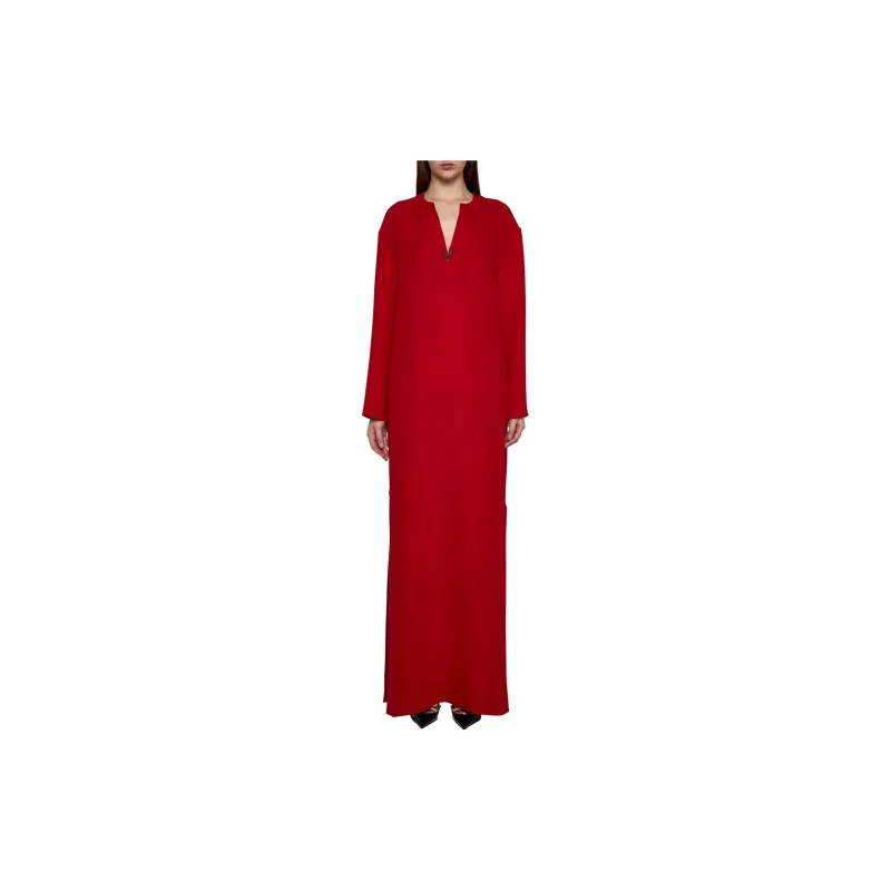 Valentino V Neck Logo Plaque Long Sleeved Dress-1