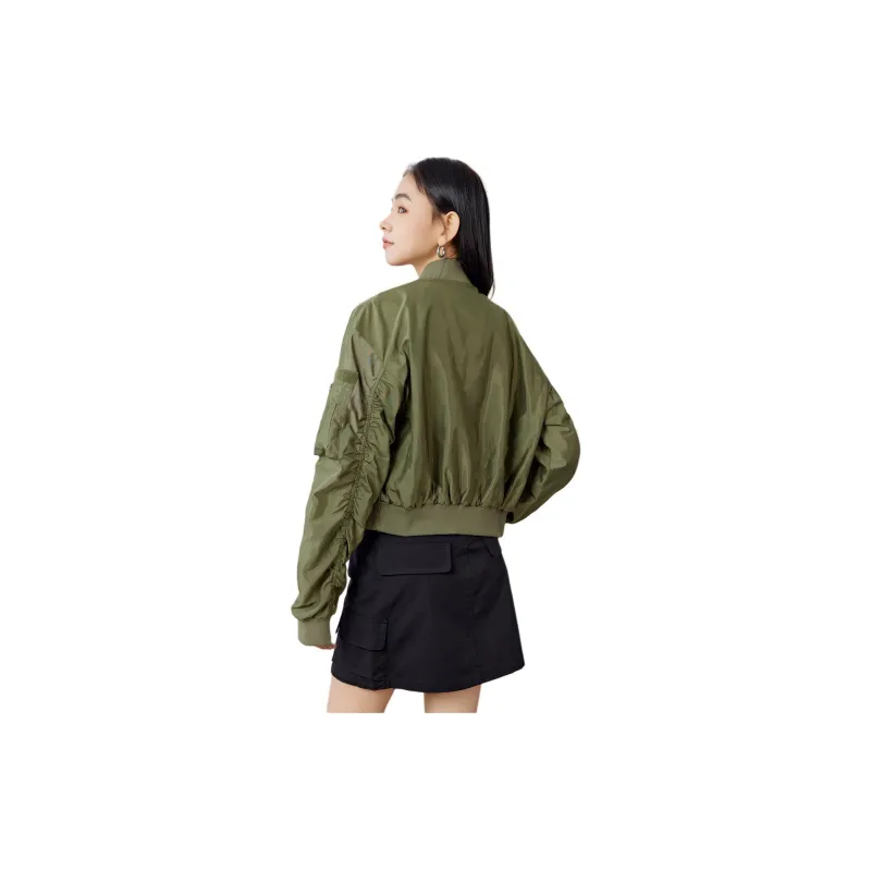 A21 Baseball Jacket Women's Olive Green-2