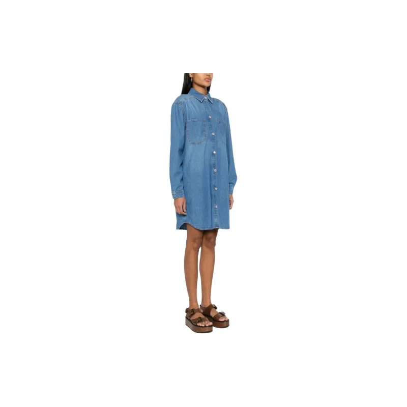 MOSCHINO Peace Sign-embroidered Denim Midi Dress-3