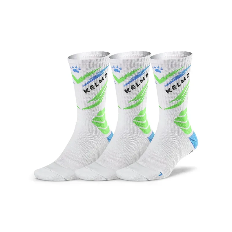 KELME Basketball Socks Unisex 3 Pack Black, White Blue, White Gray, White Green-15
