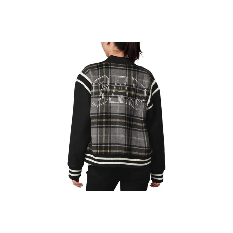 GAP Baseball Jacket Women's Gray Plaid-2
