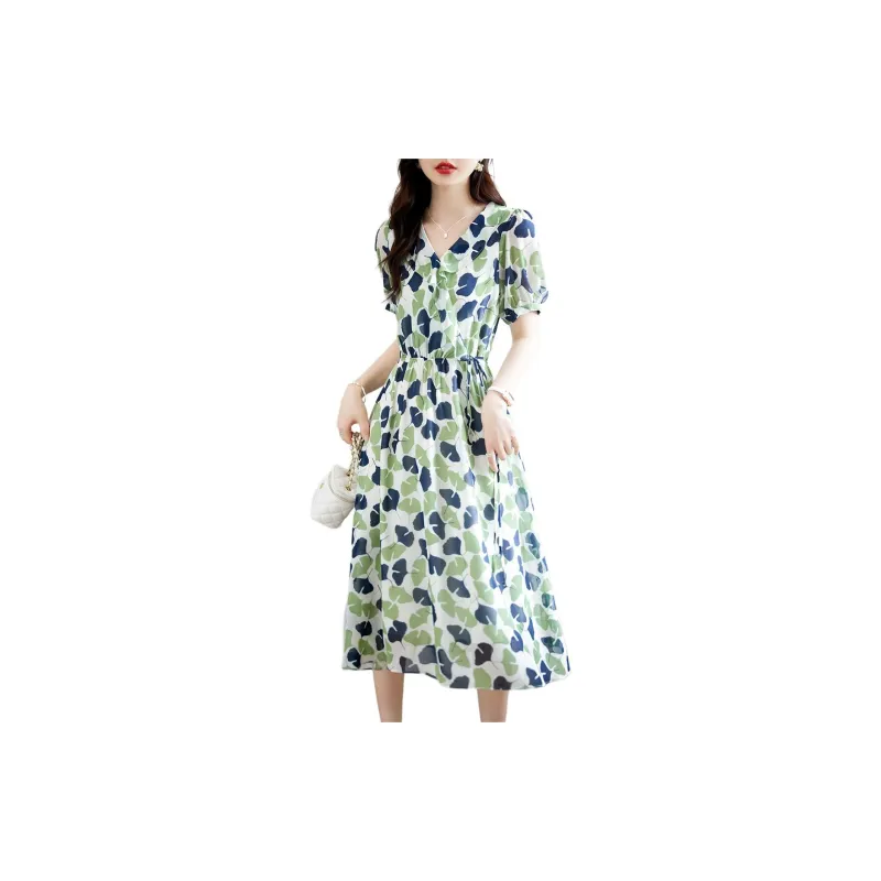 Still Quiet Short Sleeved Dresses Women's Green-3