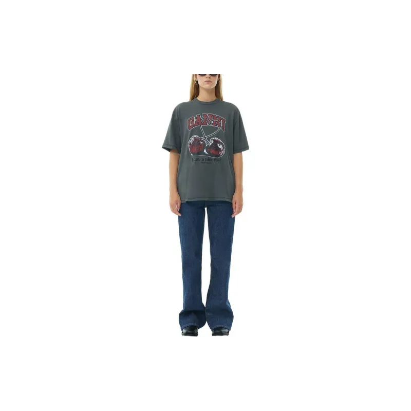 GANNI SS24 Drop Shoulder Sleeve T Shirt Women's Volcano Gray-2