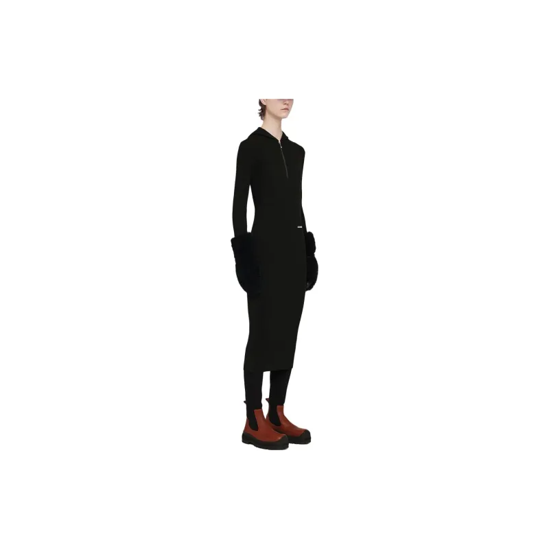 JIL SANDER + Long Sleeved Ribbed Knitted Hooded Midi Dress-3
