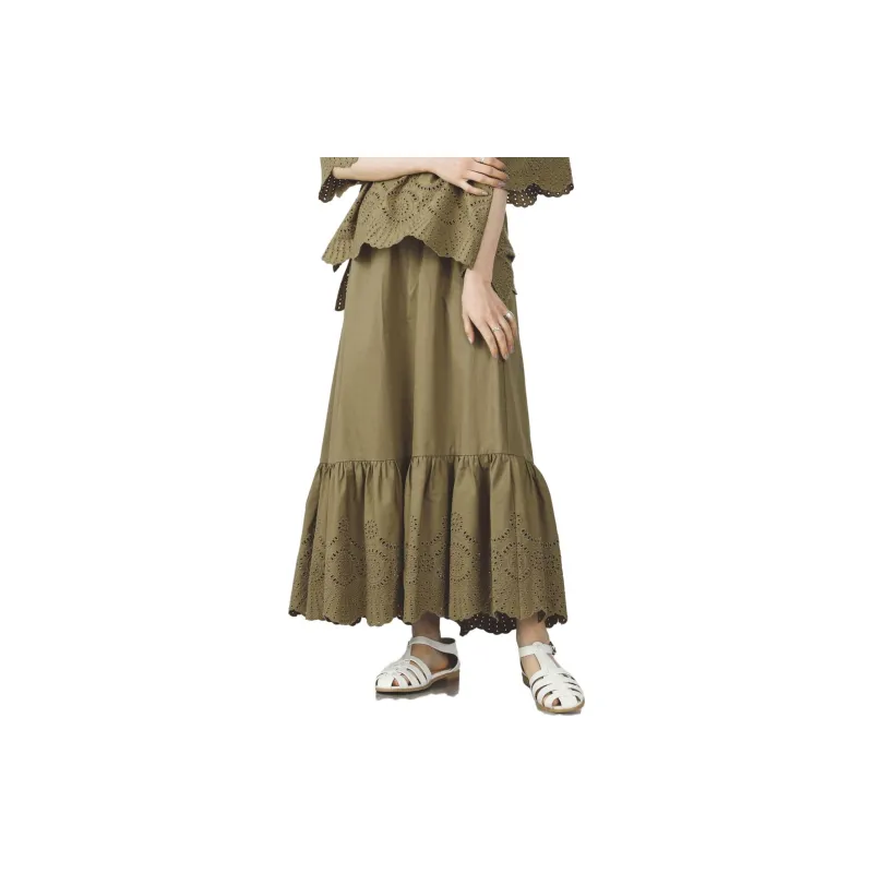 Beams Casual Long Skirts Women's Green-2