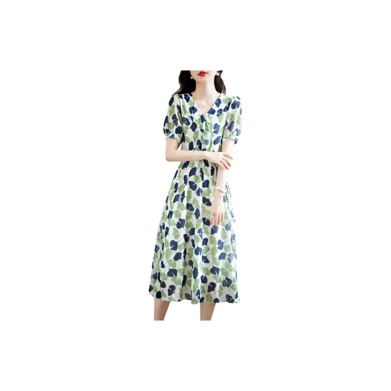 Still Quiet Short Sleeved Dresses Women's Green-1