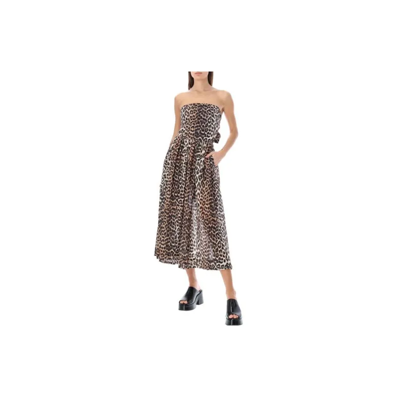 GANNI Sleeveless Dresses Women's Brown-2