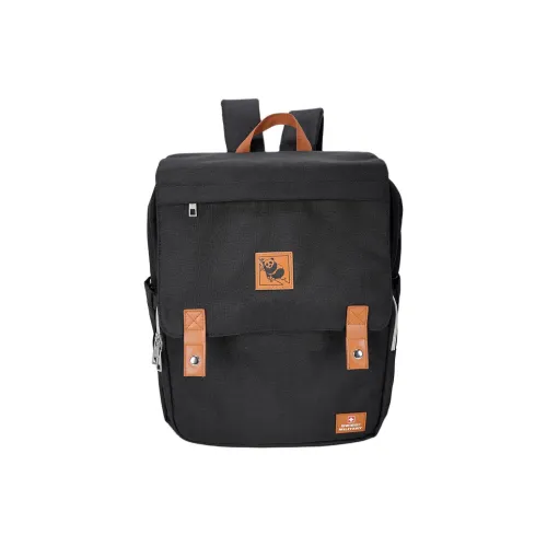 SWISS MILITARY Nylon Backpack Mother And Baby Bag Large Size Unisex Black