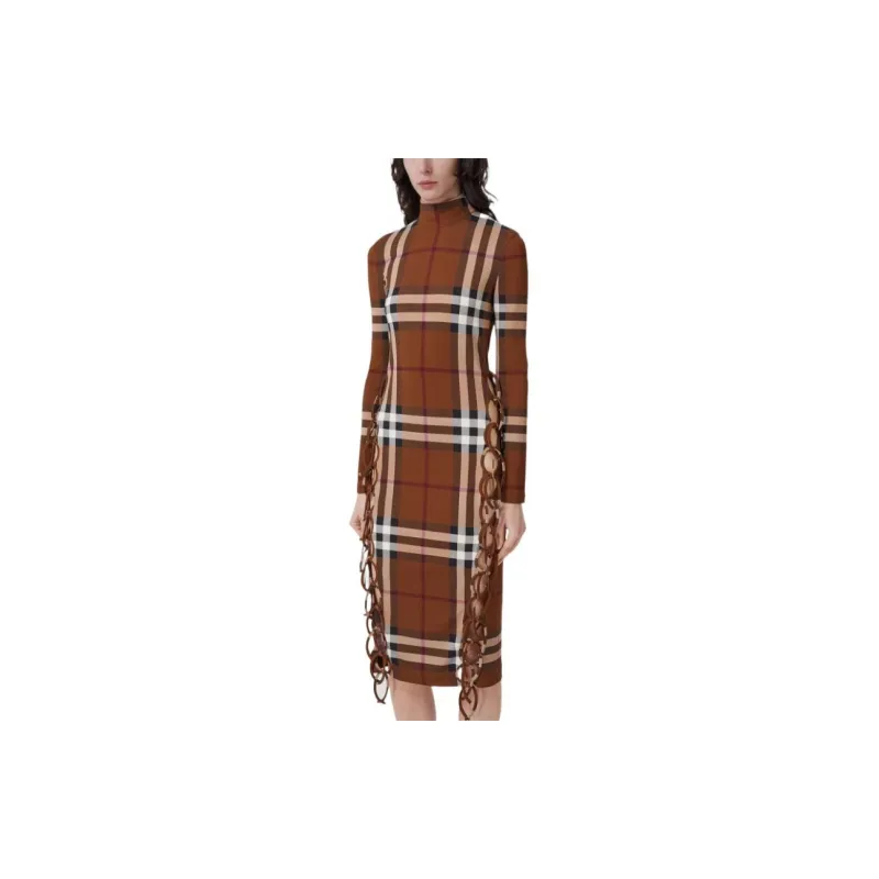 Burberry Check Stretch Side Tie Dress 'Dark Birch Brown'-3