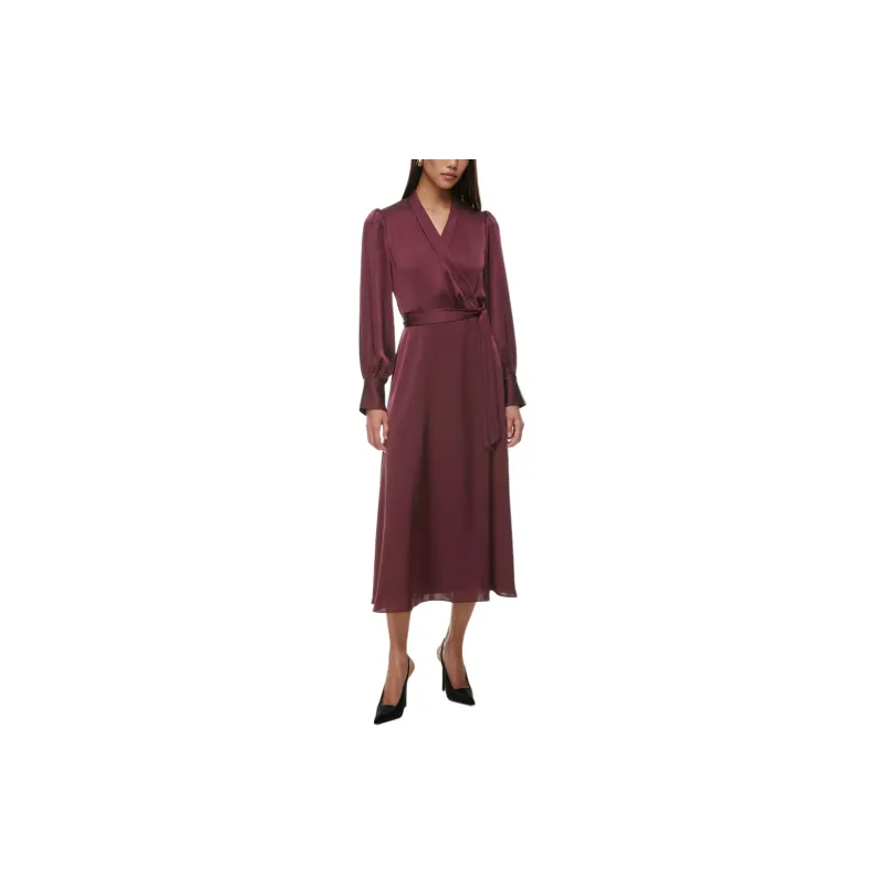 ARITZIA Babaton Hyde Satin Midi Dress Long-Sleeved Dresses Women's Spiced Burgundy-2