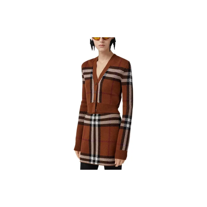 Burberry Jacquard Check Cropped Cardigan 'Dark Birch Brown'-3