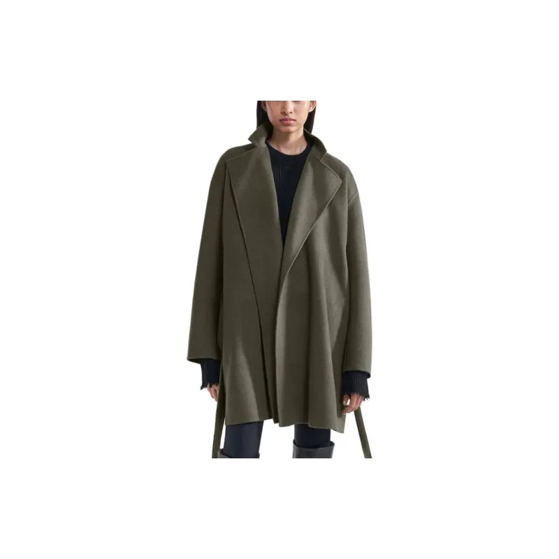 FILIPPA K Stand Collar H-Line Straight Long-Sleeved Coats Women's Black Olive-2