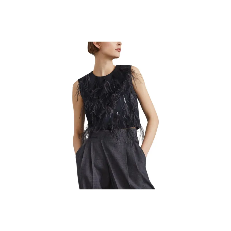 Brunello Cucinelli Feather Detailed Sleeveless Crewneck Top-1