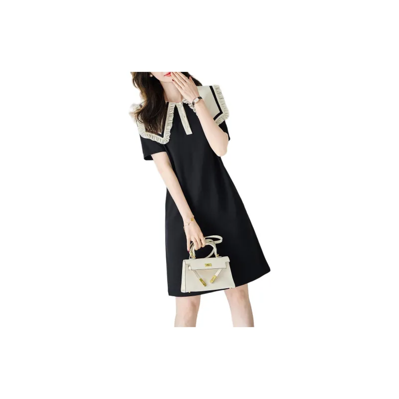 【dme】 Short Sleeved Dresses Women's Black-5