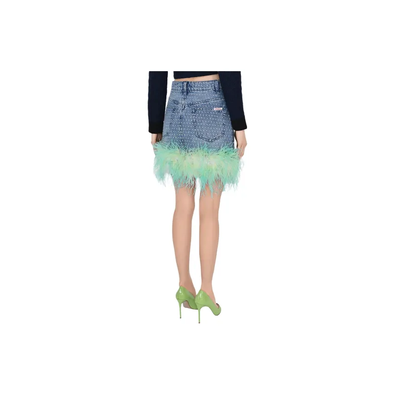 Self portrait Logo Patch Embellished Denim Skirt-3