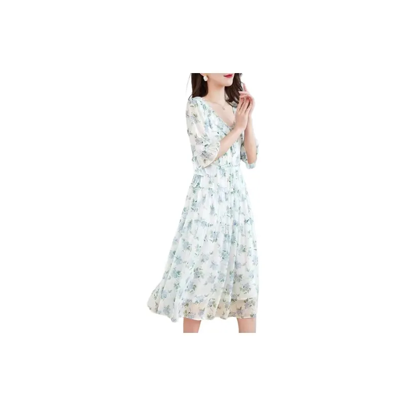 Yi Mengyuan Short Sleeved Dresses Women's Green-4