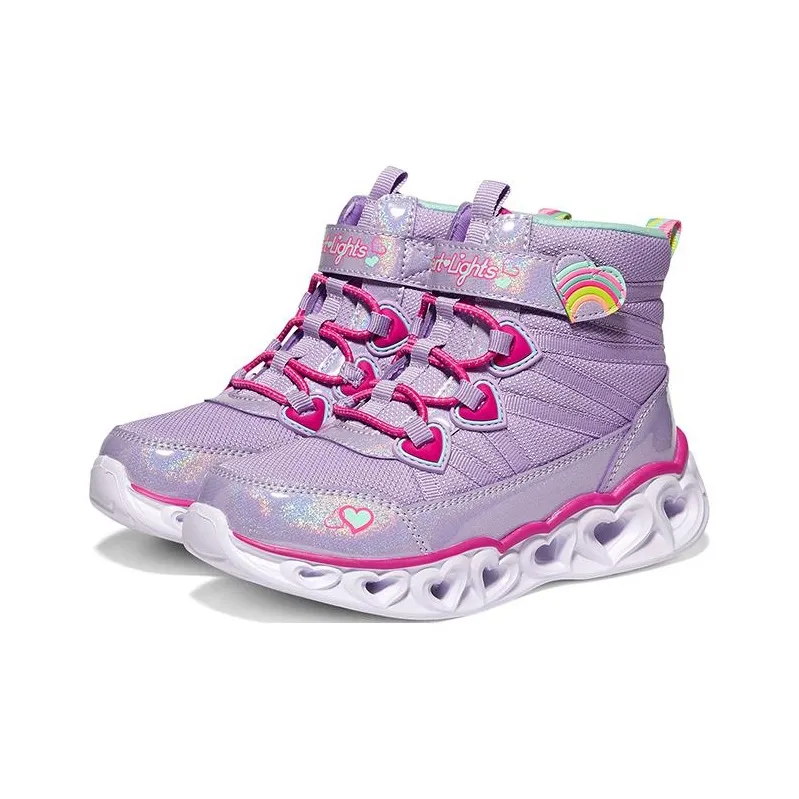 Skechers Heart Lights Abrasion Resistant High Top Kids Lifestyle Shoes Purple White Teenagers-3