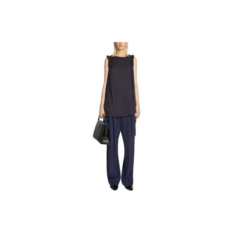 DRIES VAN NOTEN Solid Color Pleated Loose Fit Pullover Sleeveless T-Shirt Women's Marine Blue-1