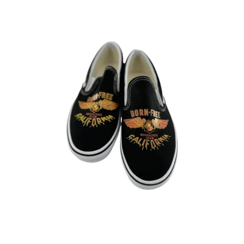 Born Free x Vans Slip-on Anti-Slip And Wear-Resistant Lightweight Low-Top Skateboard Shoes Unisex Black-4
