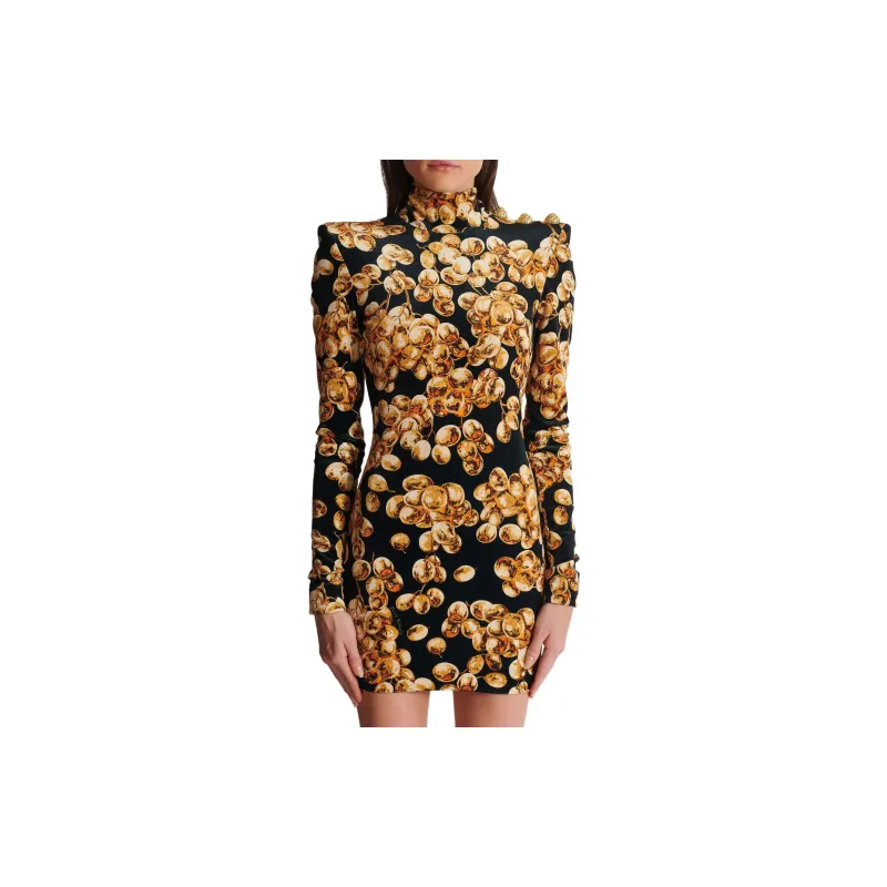 BALMAIN Grape Printed Short Velvet Dress-2