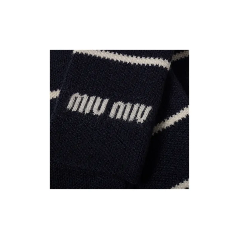 MIU MIU Wool Knit Scarves Unisex Blue-2