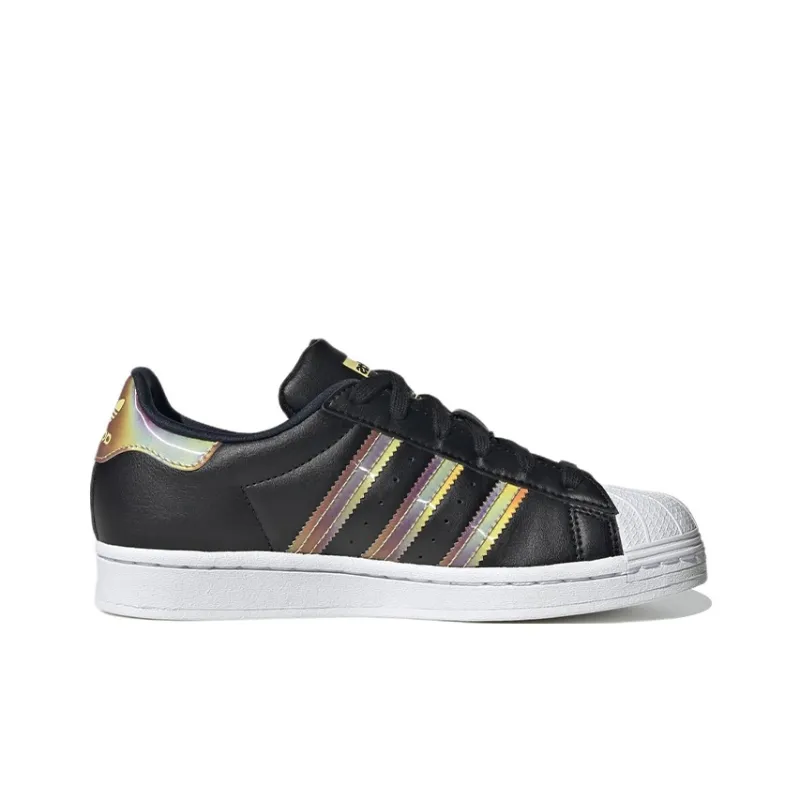 Adidas Originals Superstar Series Anti Slip Wear Resistant Low Top Skateboard Shoes Black White Rainbow Teenagers-1