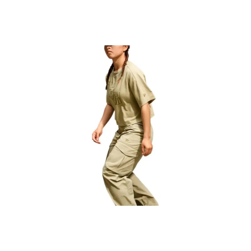 FILA FUSION Chinese Olympic Skateboarding Series Drop Shoulder Sleeve T Shirt Women's Parrot Green-3