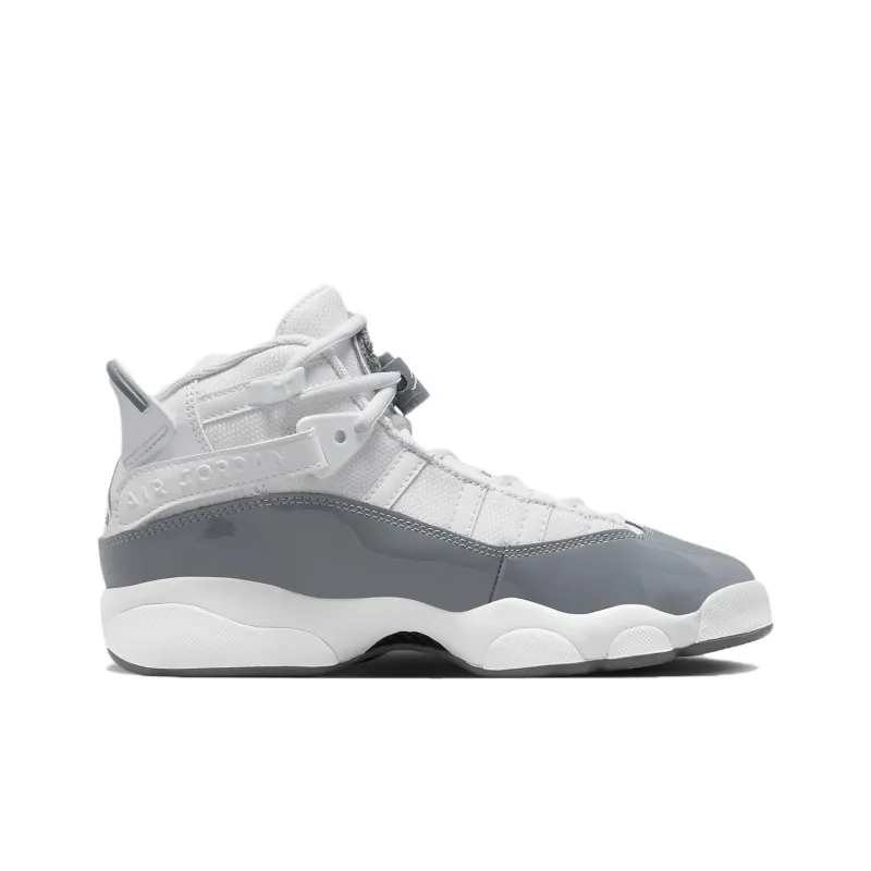 Jordan Air Jordan 6 Rings Slip Resistant Anti Kick Cushioning Mid Top Children's Basketball Shoes White Teenagers-1