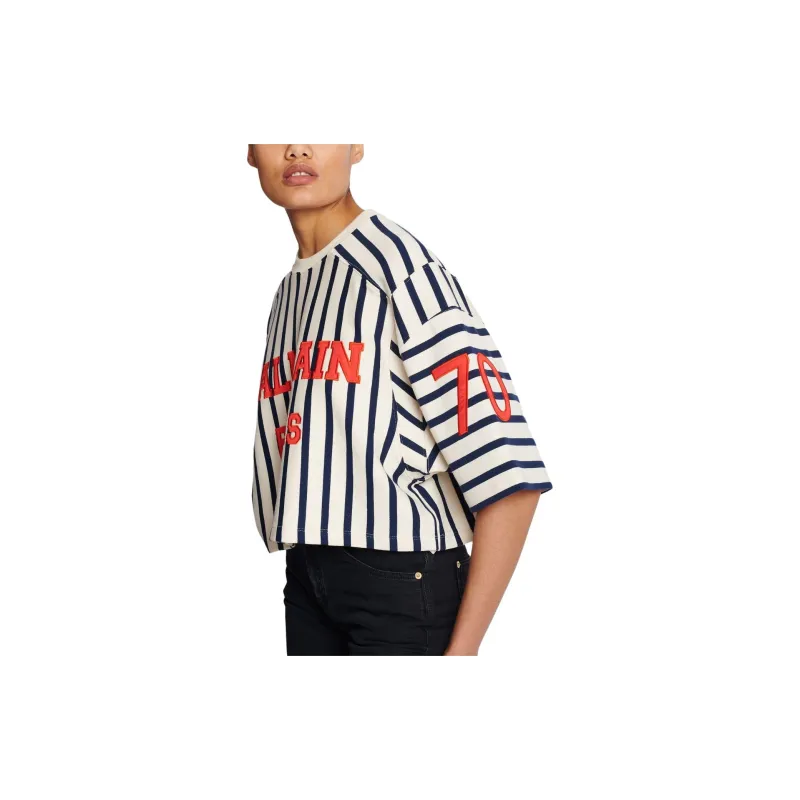 BALMAIN Logo-embellished Cropped Baseball T-shirt-5