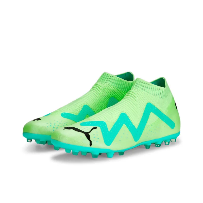 PUMA Future MG Rubber Short Studs Artificial Ground Cushioning Wear Resistant Soccer Shoes Men's Blue Green-3