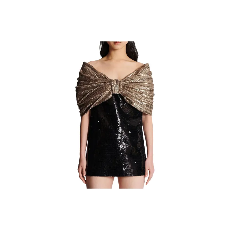 BALMAIN Sequin embellished Bardot Minidress-1