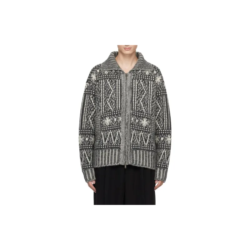 Golden Goose Pattern Intarsia-Knit Zi-Up Cardigan-5