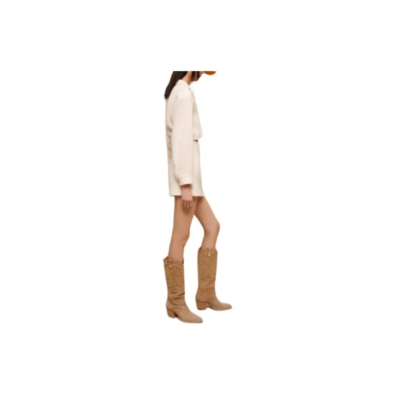 Maje Long-Sleeved Dresses Women's Light Brown With A White Bias-3