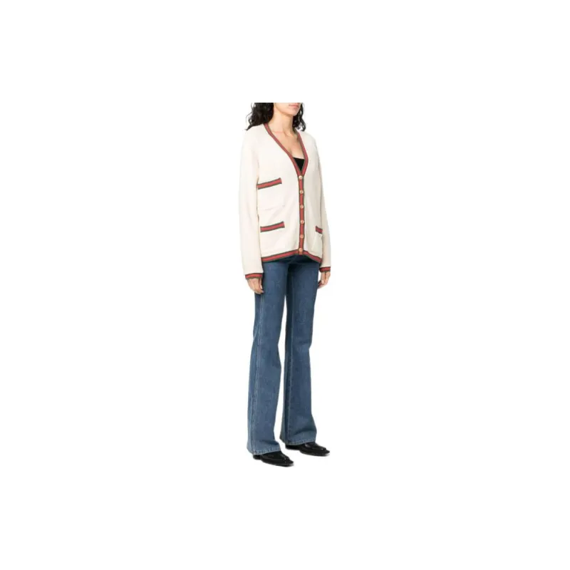 GUCCI Web stripe Trim Cotton Cardigan-3