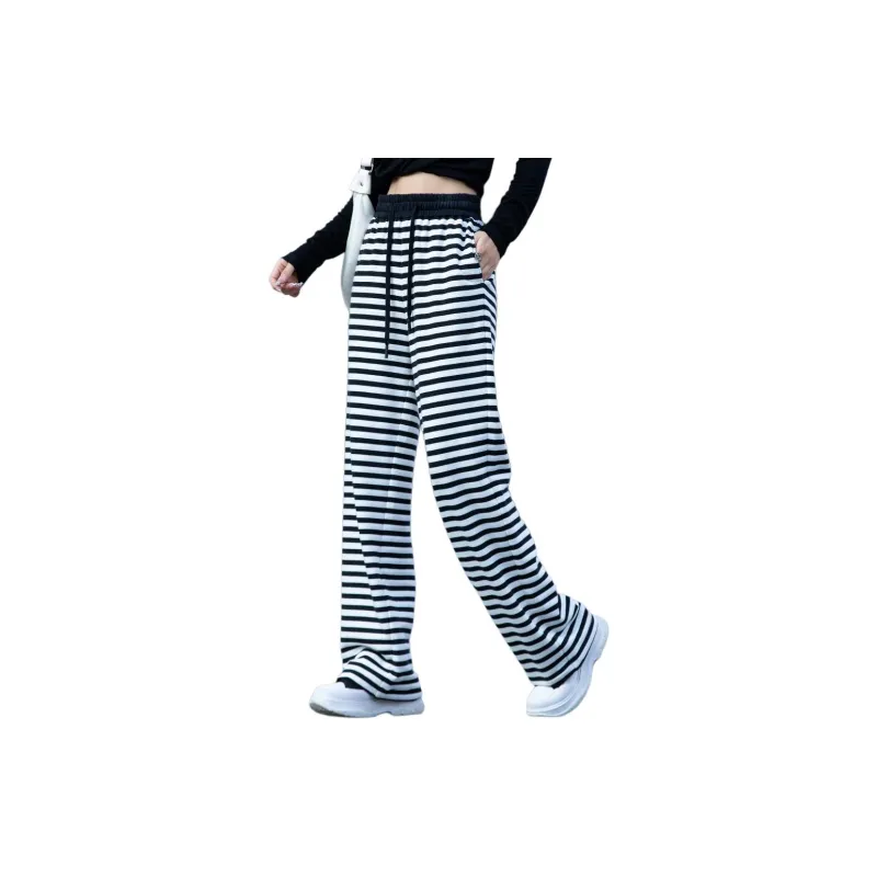 You Cow Me Pants Casual Pants Women's Black White Stripes-1