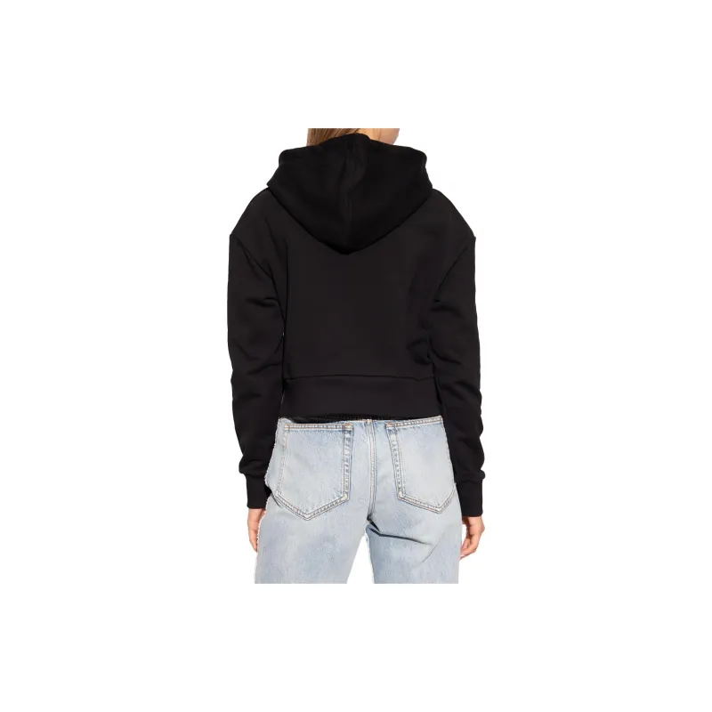 BALMAIN Flocked Logo Drawstring Cropped Hoodie-2