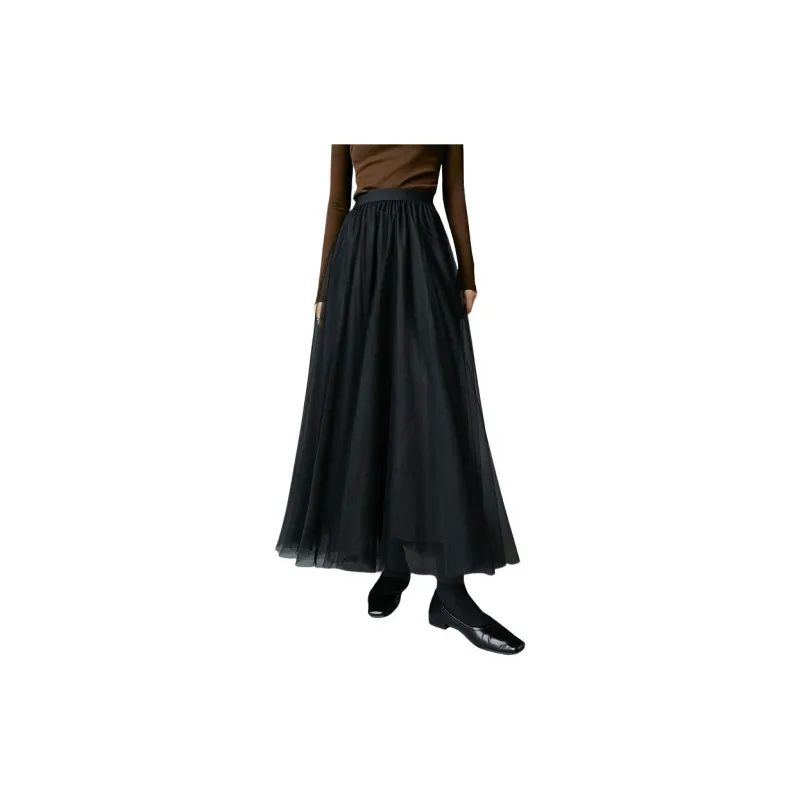 Late White Casual Long Skirts Women's Black-4
