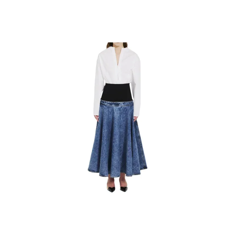 Alaia Denim Panel Midi Skirt-1