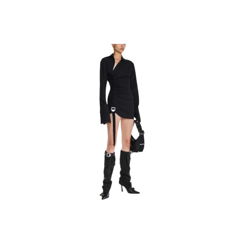 DION LEE SS24 SAFETY SLIDER GATHERED DRESS Long Sleeved Dresses Women's Black-3