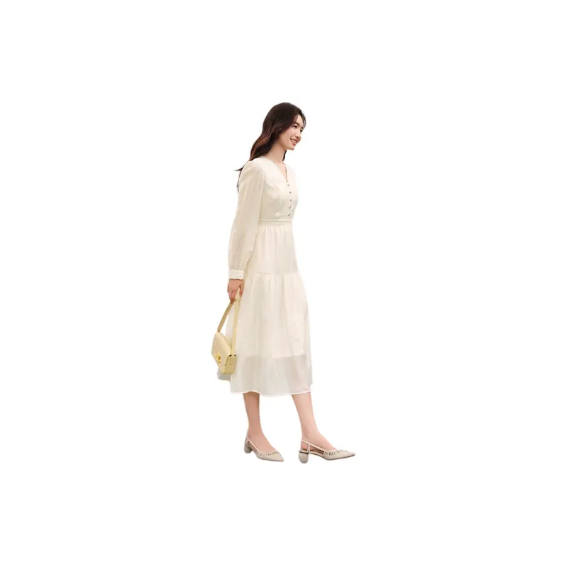 Hopeshow Long Sleeved Dresses Women's Light Beige-2