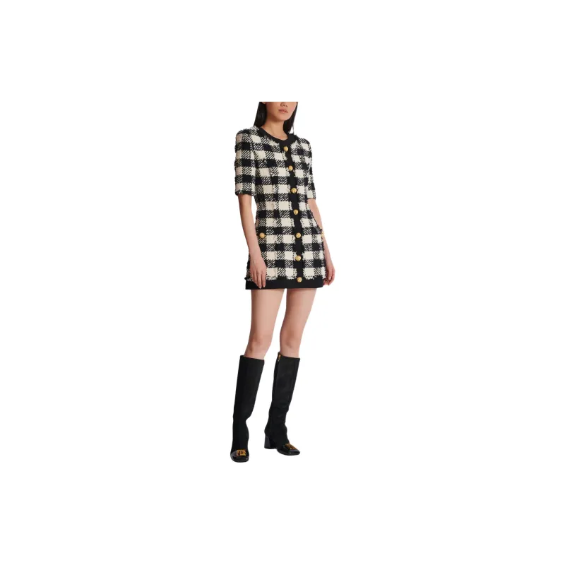 BALMAIN Gingham Tweed Dress-3