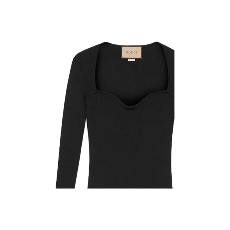 GUCCI Sweetheart Neck Ribbed Knit Sweater Black-4