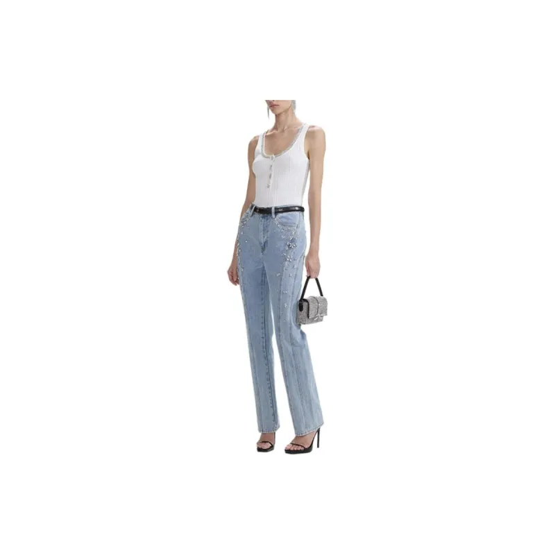 Self portrait Gem embellished Straight Jeans-3