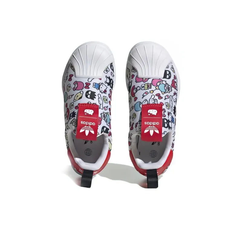 Hellokitty x Adidas Originals SUPERSTAR 360 Abrasion Resistant Breathable Low Top Skateboard Shoes White Red Kids'-4